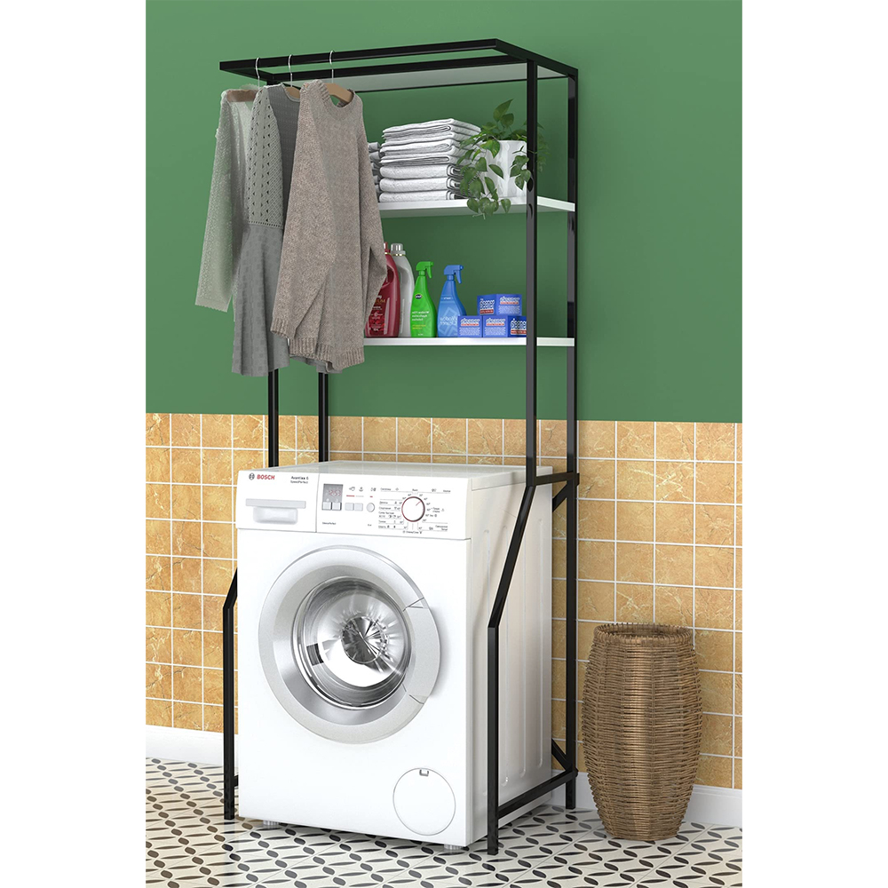 Çamaşır Makinası Üstü Raf ve Düzenleyici - Siyah Metal Ayaklı